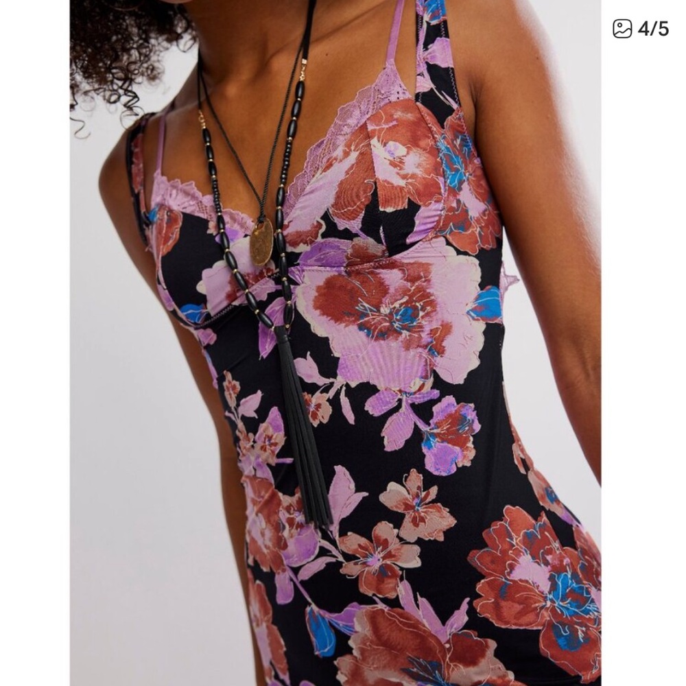 FREE PEOPLE Midi Slip• Lace Paneling Open-Back with Faux Double Bust Design NWT - Picture 4 of 6